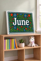 June Name Art - Floral Farmhouse personalized wall print for kids