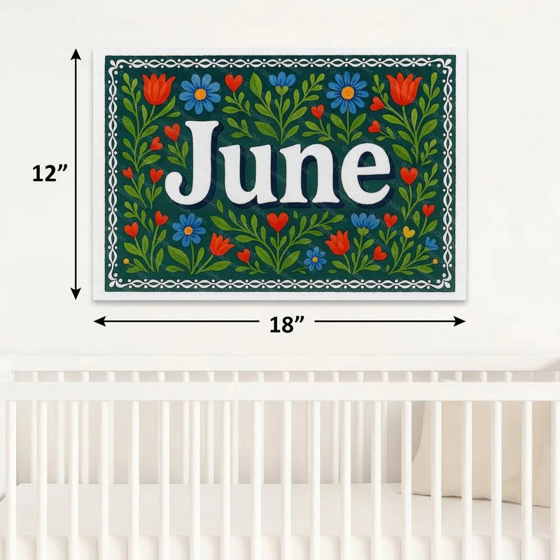June Name Art - Floral Farmhouse personalized wall print for kids
