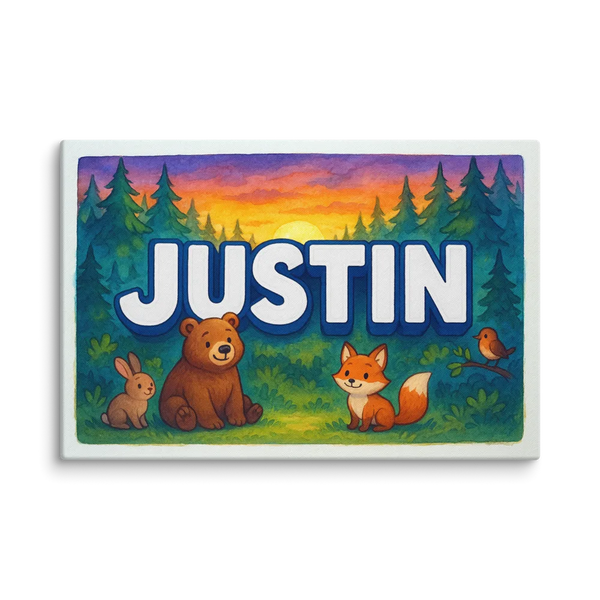 Justin Name Art - Forest Friends Personalized Wall Art