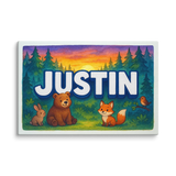 Justin Name Art - Forest Friends personalized wall print for kids