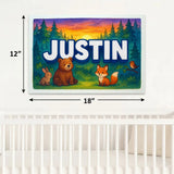 Justin Name Art - Forest Friends personalized wall print for kids