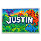 Justin Name Art - Dinosaur Adventure personalized wall print for kids