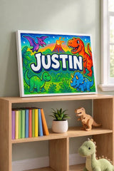 Justin Name Art - Dinosaur Adventure personalized wall print for kids