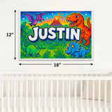 Justin Name Art - Dinosaur Adventure personalized wall print for kids