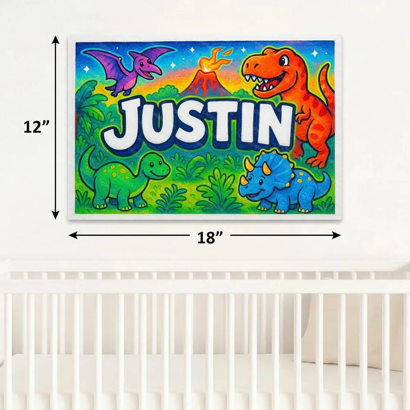 Justin Name Art - Dinosaur Adventure personalized wall print for kids