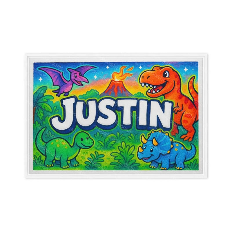 Justin Name Art - Dinosaur Adventure personalized wall print for kids