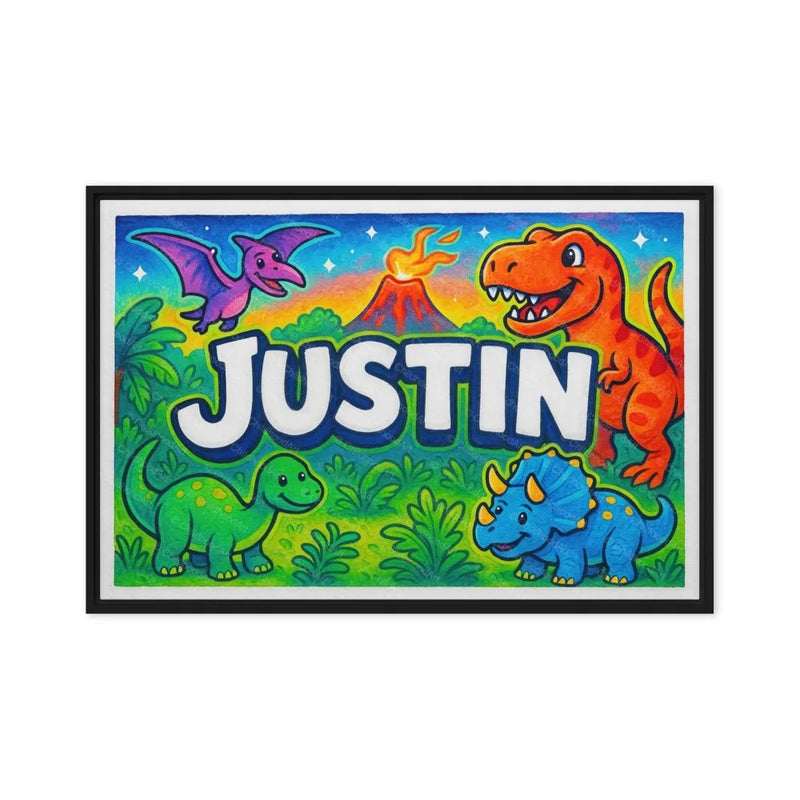 Justin Name Art - Dinosaur Adventure personalized wall print for kids