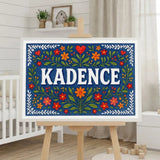 Kadence Name Art - Floral Farmhouse personalized wall print for kids