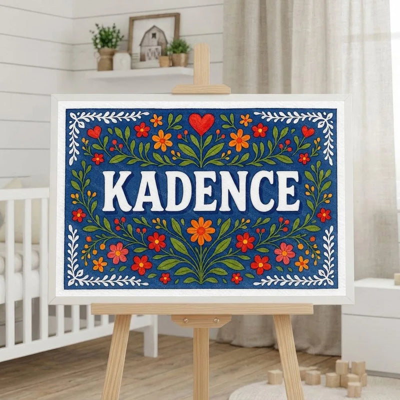 Kadence Name Art - Floral Farmhouse personalized wall print for kids