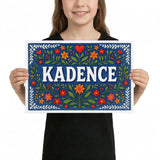 Kadence Name Art - Floral Farmhouse personalized wall print for kids