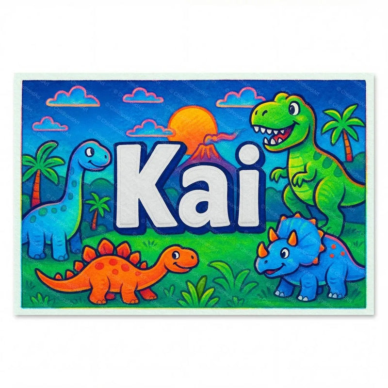 Kai Name Art - Dinosaur Adventure personalized wall print for kids