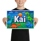 Kai Name Art - Dinosaur Adventure personalized wall print for kids