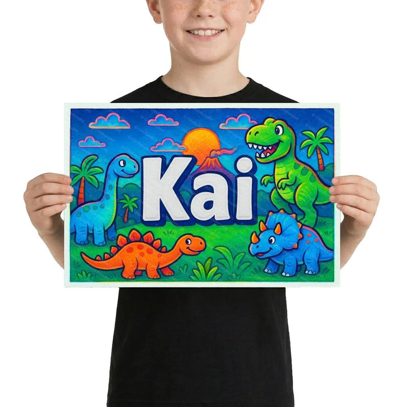Kai Name Art - Dinosaur Adventure personalized wall print for kids