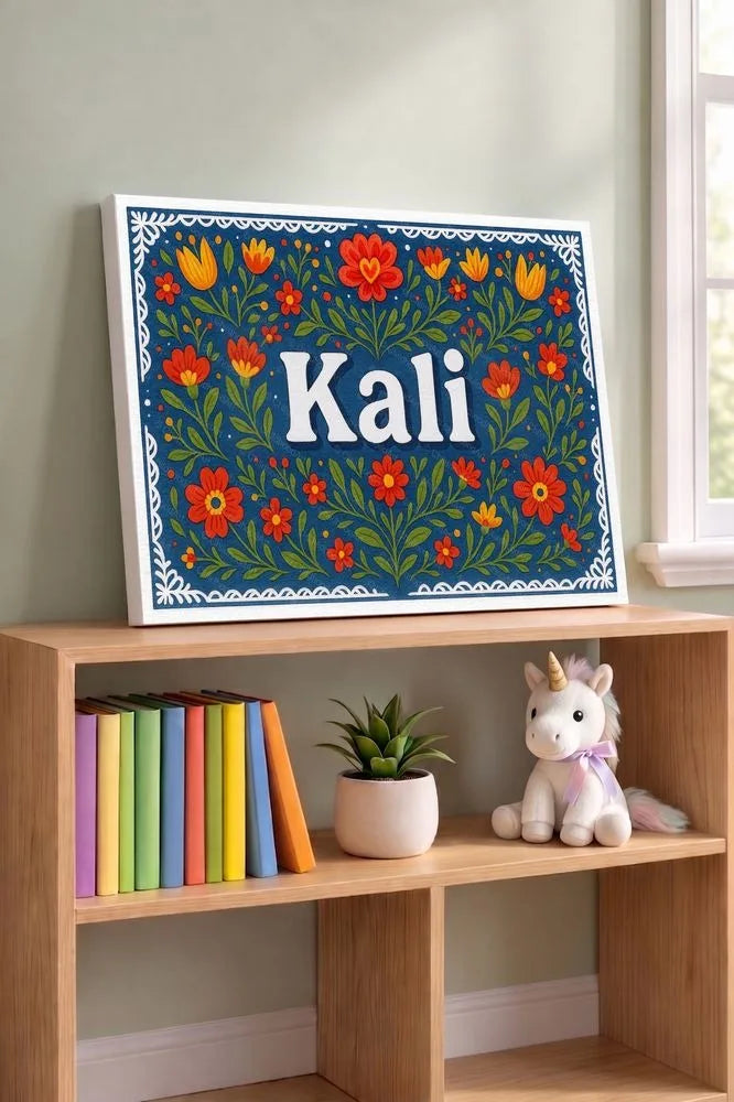Kali Name Art - Floral Farmhouse personalized wall print for kids
