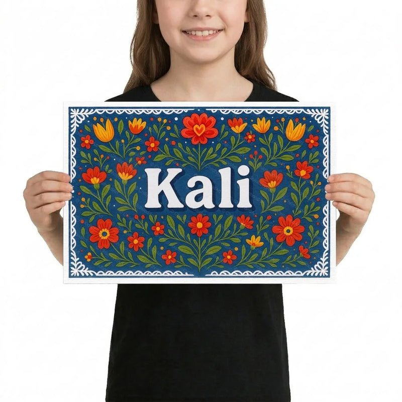 Kali Name Art - Floral Farmhouse personalized wall print for kids