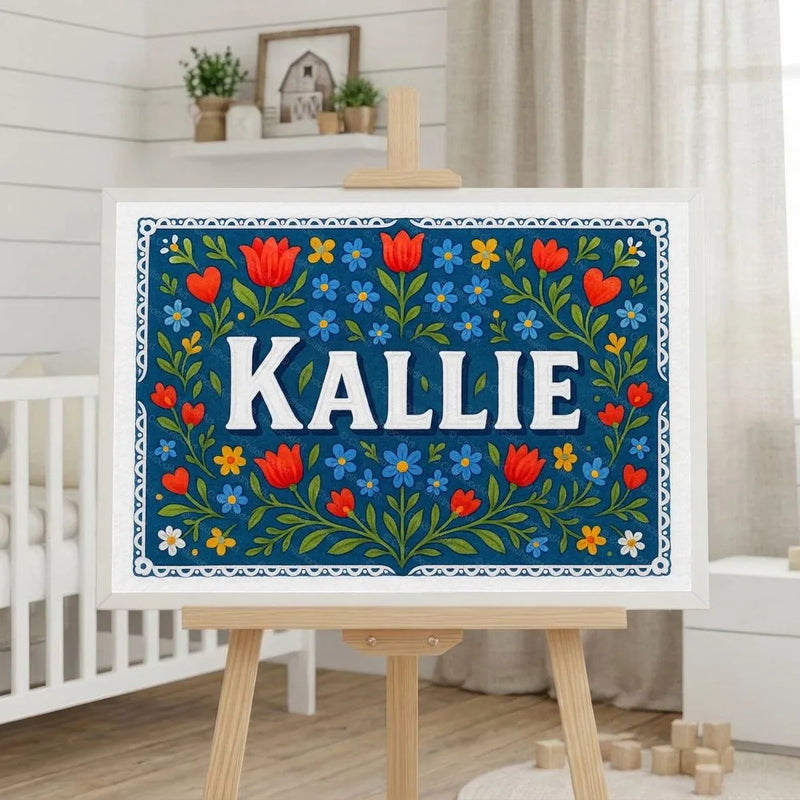 Kallie Name Art - Floral Farmhouse personalized wall print for kids