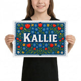 Kallie Name Art - Floral Farmhouse personalized wall print for kids