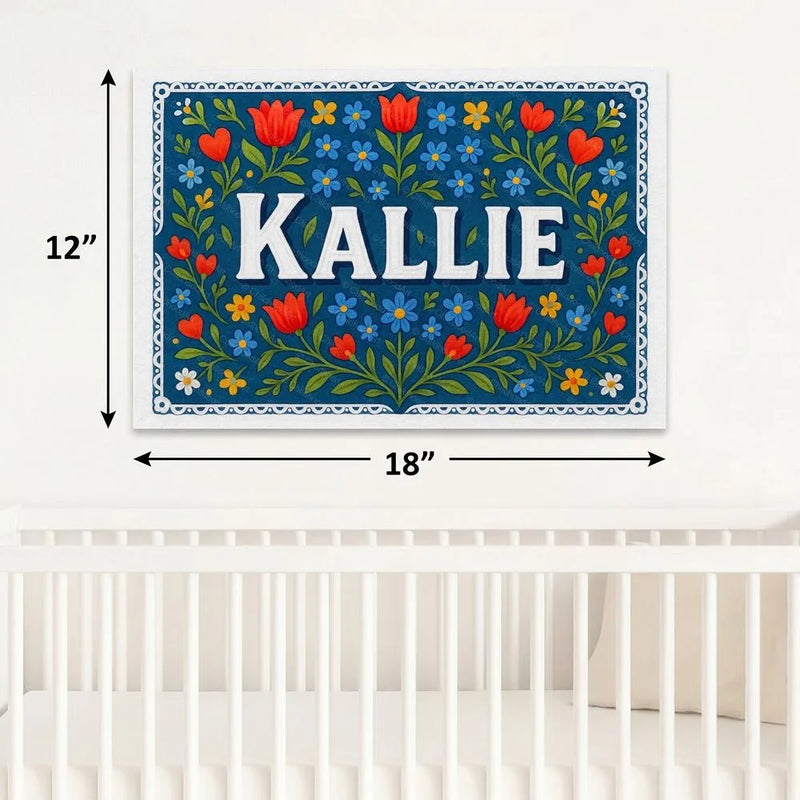 Kallie Name Art - Floral Farmhouse personalized wall print for kids