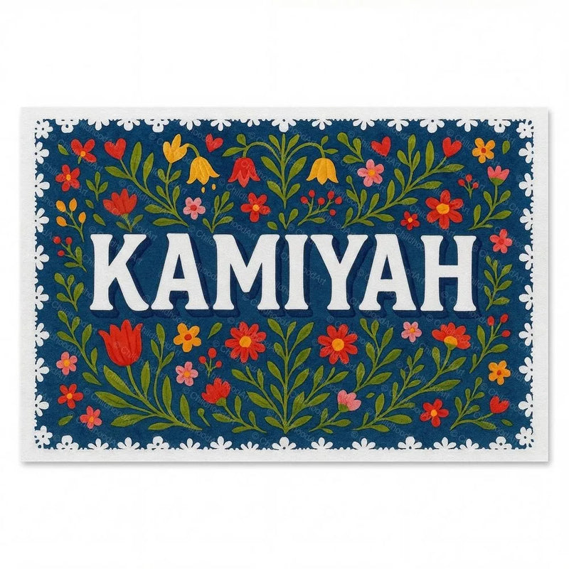 Kamiyah Name Art - Floral Farmhouse personalized wall print for kids