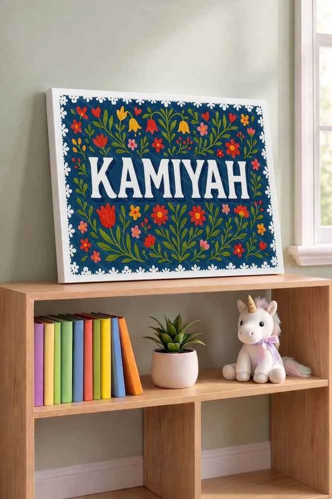 Kamiyah Name Art - Floral Farmhouse personalized wall print for kids