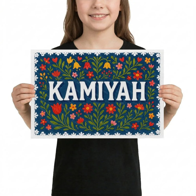 Kamiyah Name Art - Floral Farmhouse personalized wall print for kids