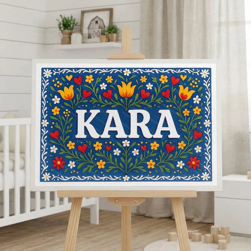 Kara Name Art - Floral Farmhouse personalized wall print for kids