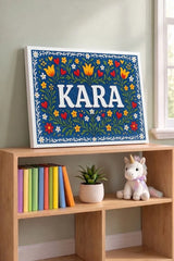 Kara Name Art - Floral Farmhouse personalized wall print for kids