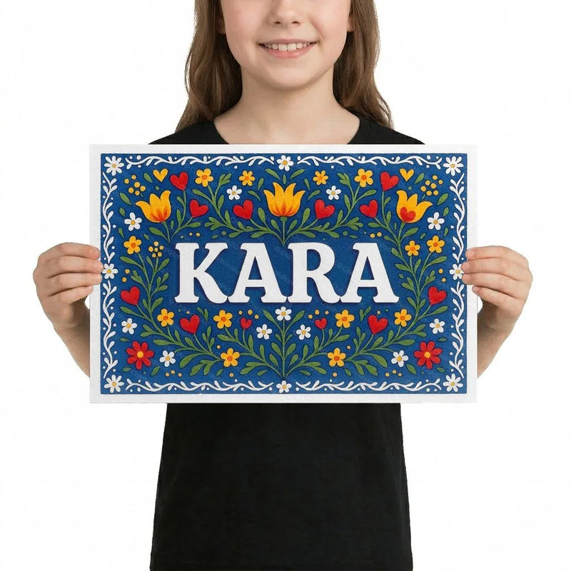 Kara Name Art - Floral Farmhouse personalized wall print for kids