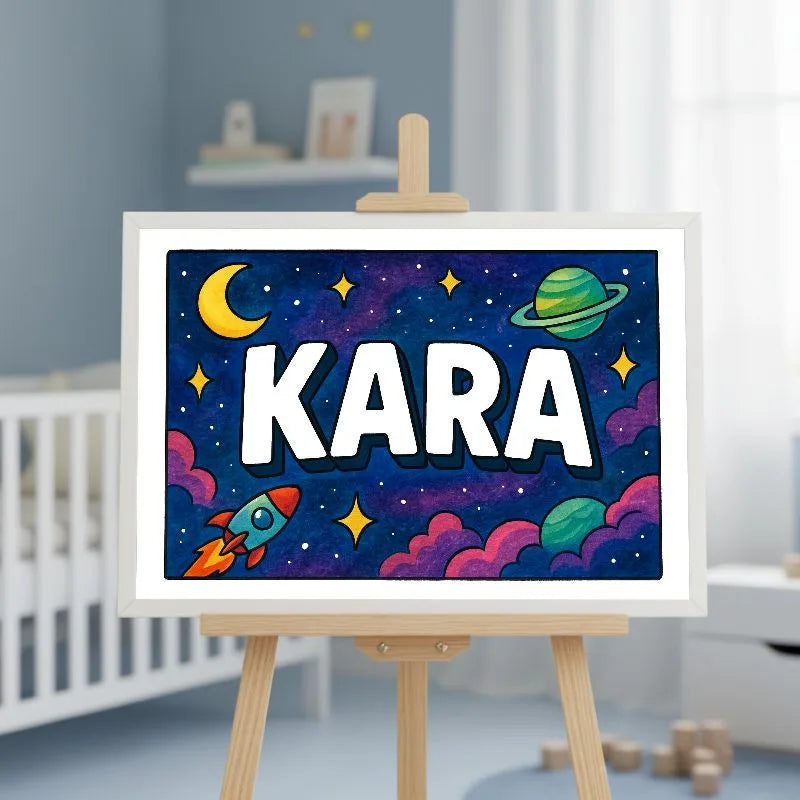 Kara Name Art - Space Explorers personalized wall print for kids