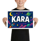 Kara Name Art - Space Explorers personalized wall print for kids