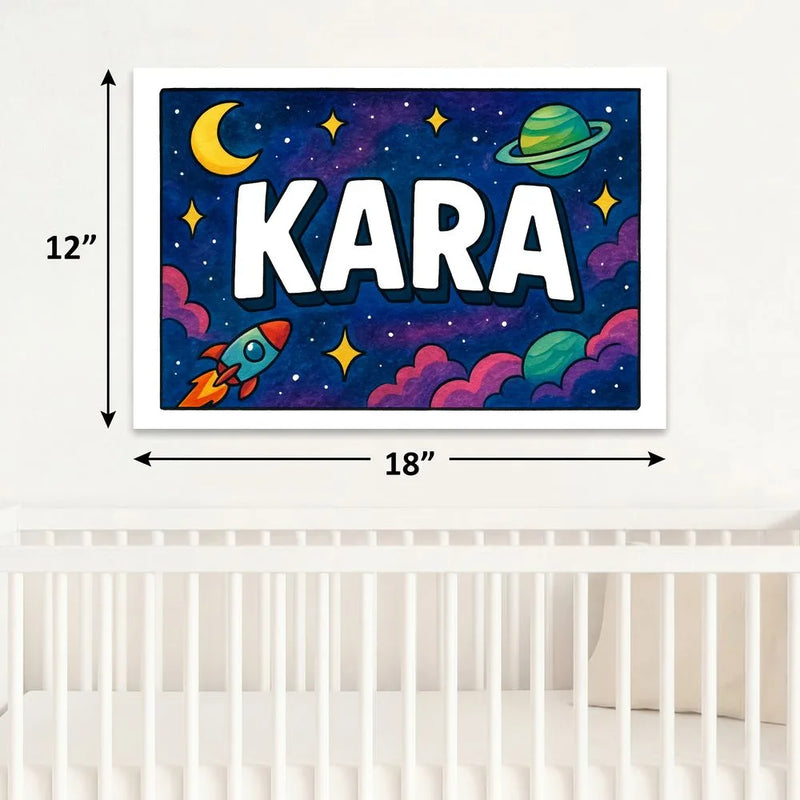Kara Name Art - Space Explorers personalized wall print for kids