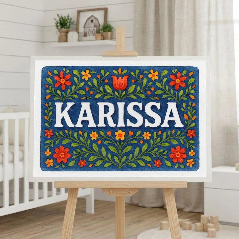 Karissa Name Art - Floral Farmhouse personalized wall print for kids