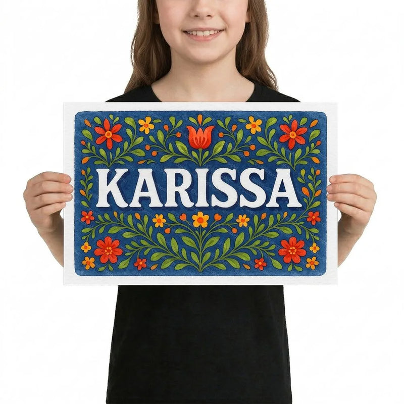 Karissa Name Art - Floral Farmhouse personalized wall print for kids