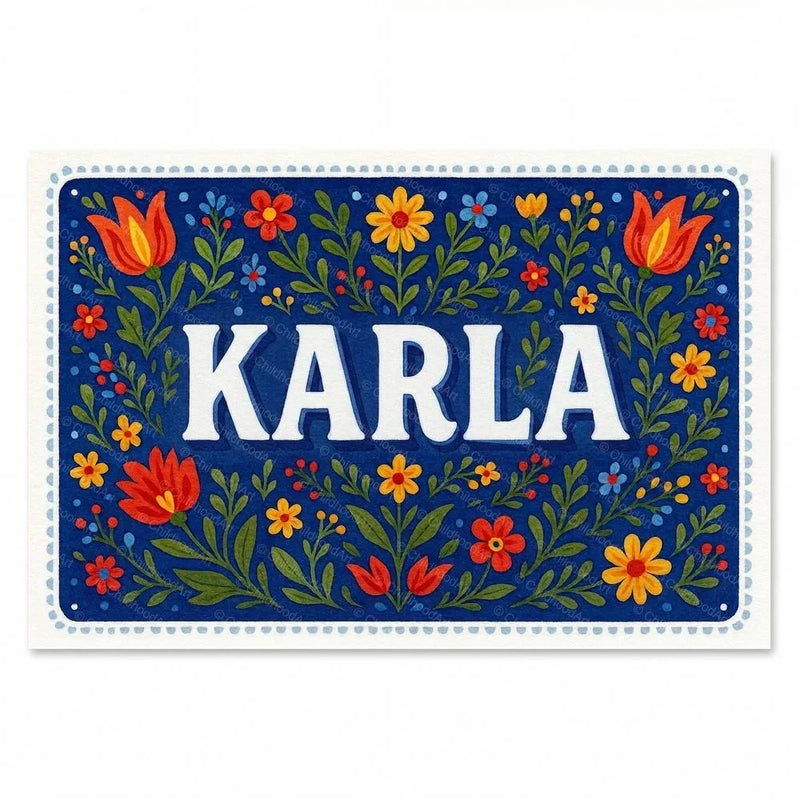 Karla Name Art - Floral Farmhouse personalized wall print for kids