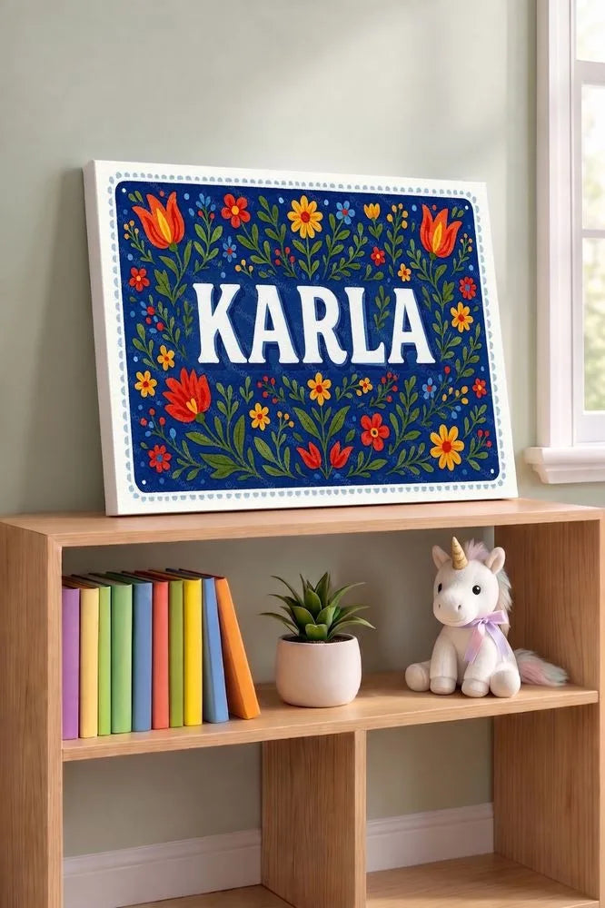 Karla Name Art - Floral Farmhouse personalized wall print for kids