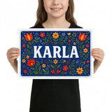 Karla Name Art - Floral Farmhouse personalized wall print for kids