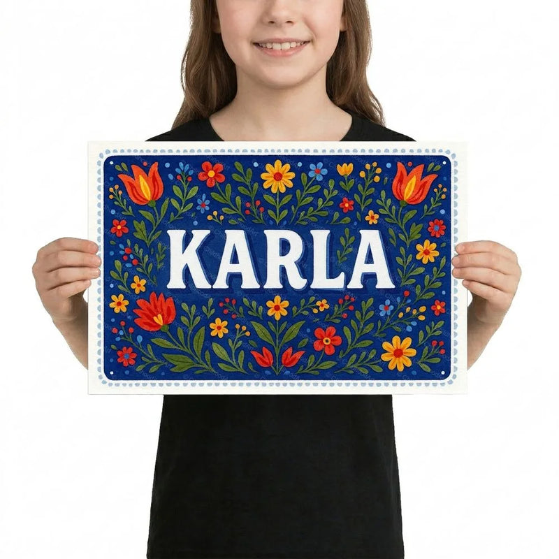 Karla Name Art - Floral Farmhouse personalized wall print for kids