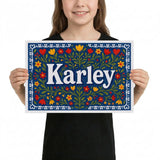 Karley Name Art - Floral Farmhouse personalized wall print for kids