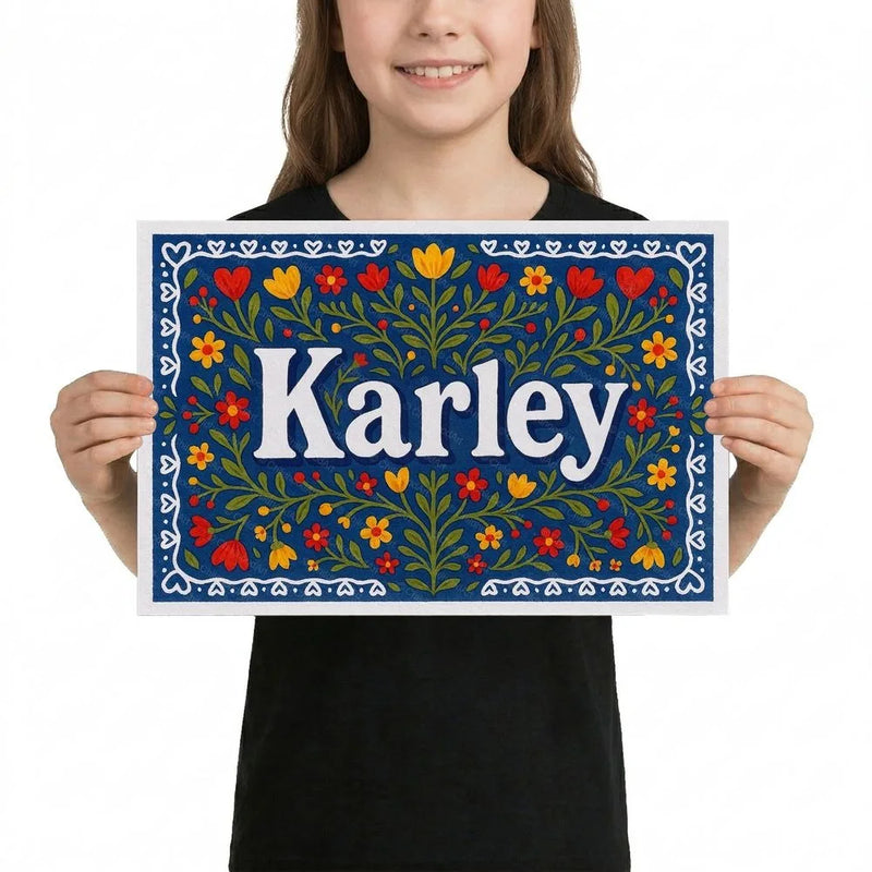Karley Name Art - Floral Farmhouse personalized wall print for kids