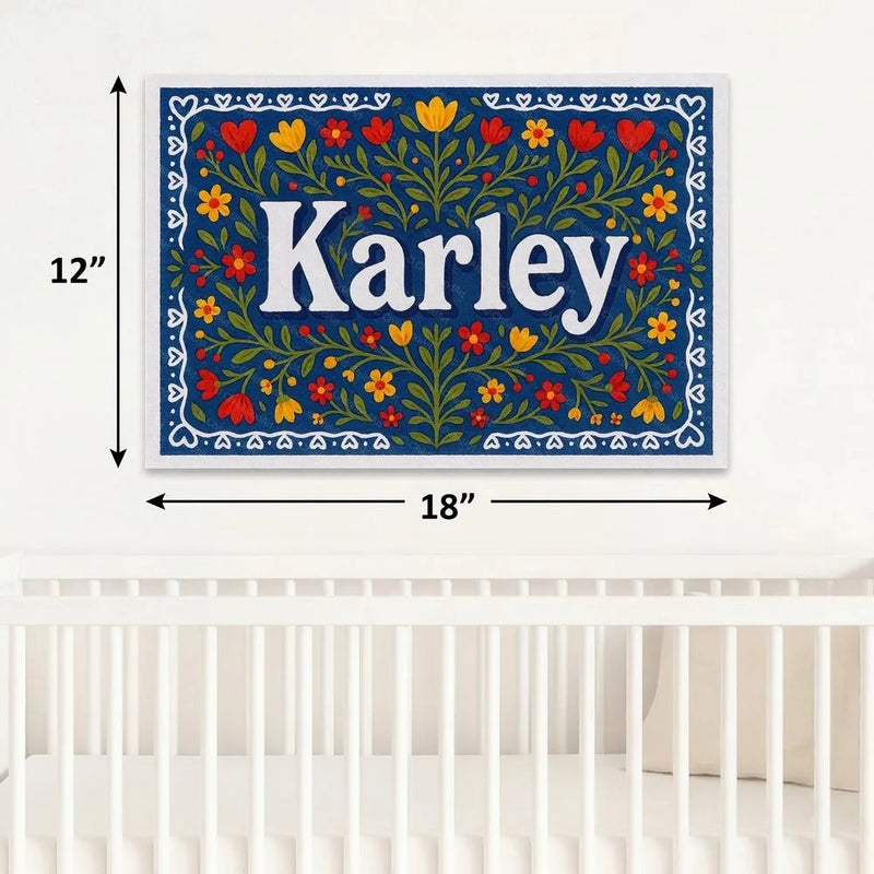 Karley Name Art - Floral Farmhouse personalized wall print for kids