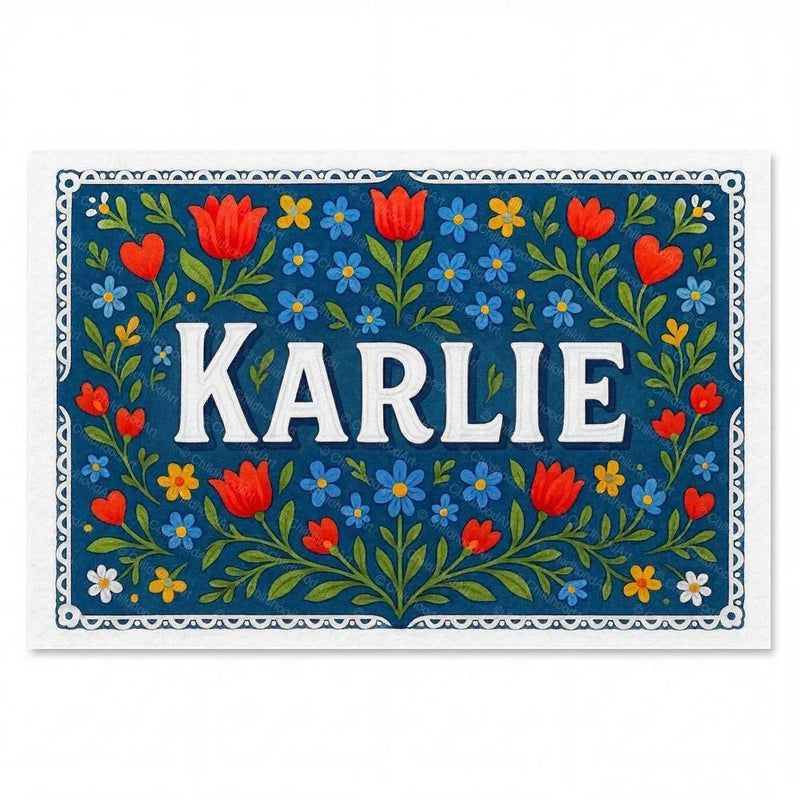 Karlie Name Art - Floral Farmhouse personalized wall print for kids