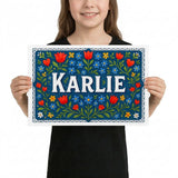 Karlie Name Art - Floral Farmhouse personalized wall print for kids