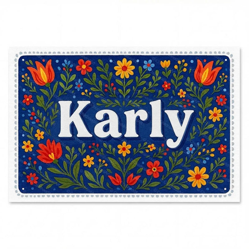 Karly Name Art - Floral Farmhouse personalized wall print for kids