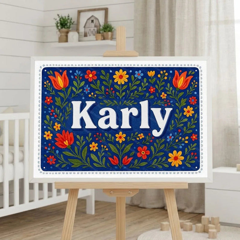 Karly Name Art - Floral Farmhouse personalized wall print for kids