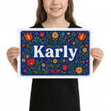 Karly Name Art - Floral Farmhouse personalized wall print for kids