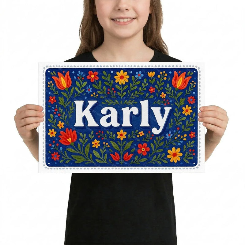 Karly Name Art - Floral Farmhouse personalized wall print for kids
