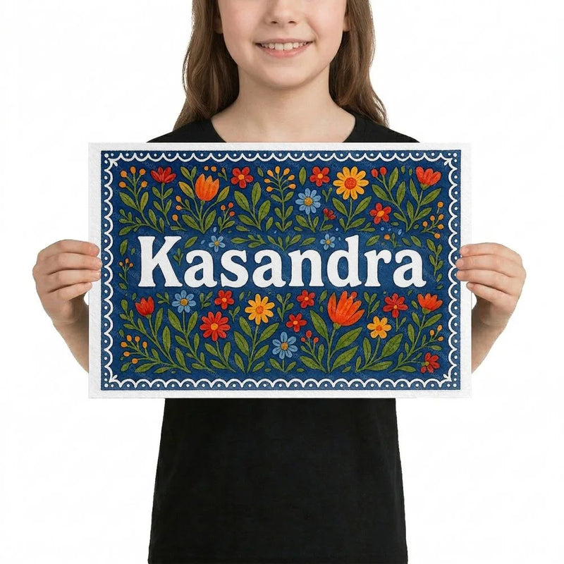 Kasandra Name Art - Floral Farmhouse personalized wall print for kids