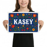 Kasey Name Art - Floral Farmhouse personalized wall print for kids