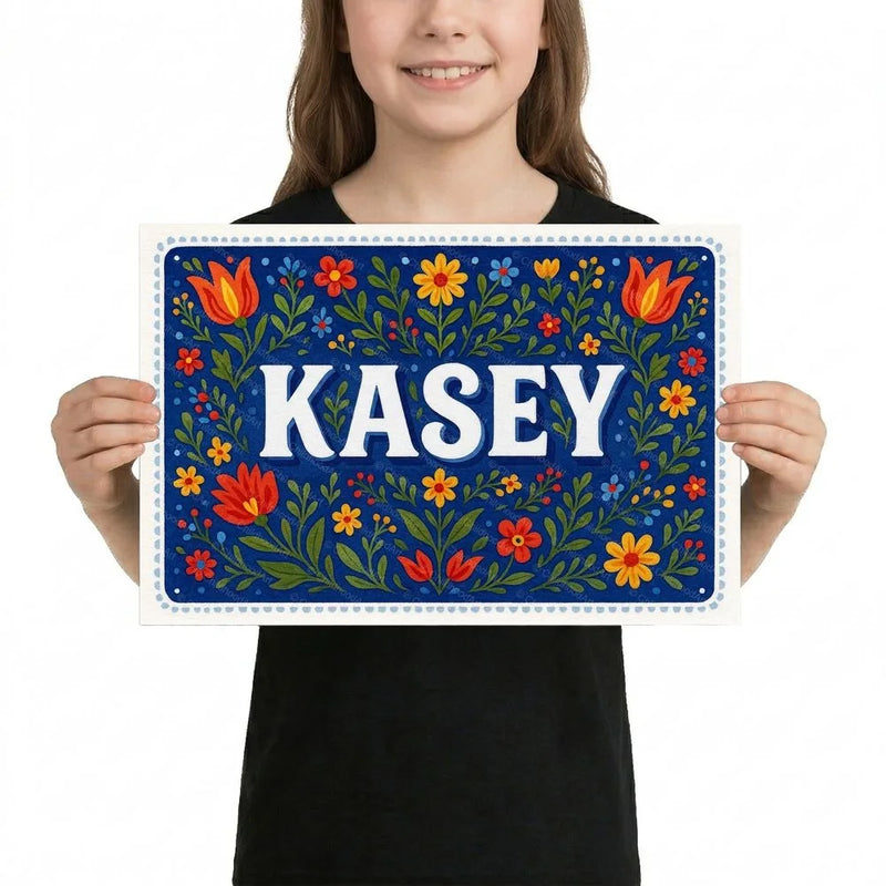 Kasey Name Art - Floral Farmhouse personalized wall print for kids