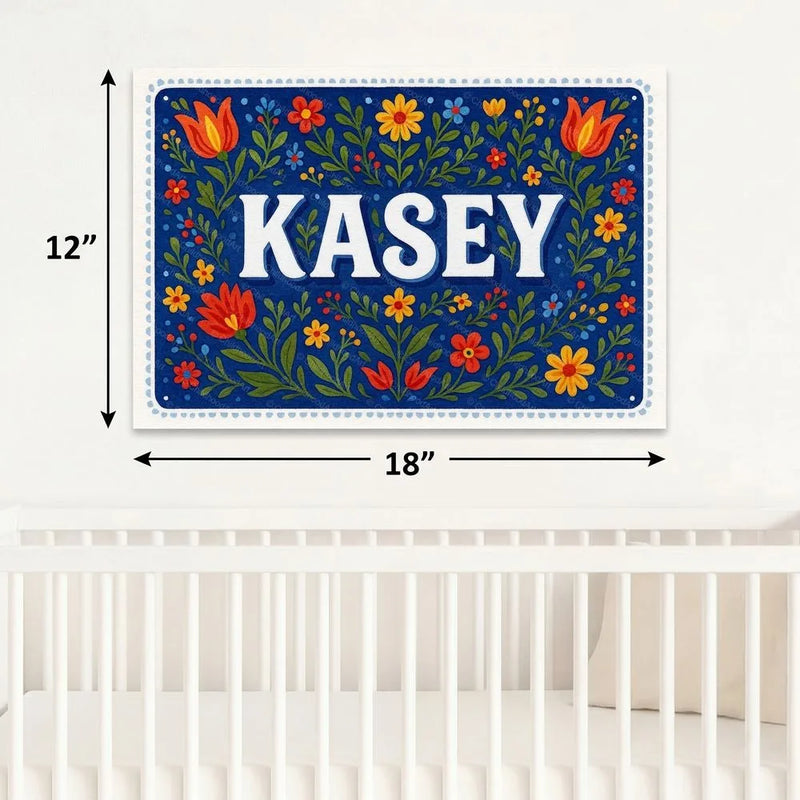 Kasey Name Art - Floral Farmhouse personalized wall print for kids